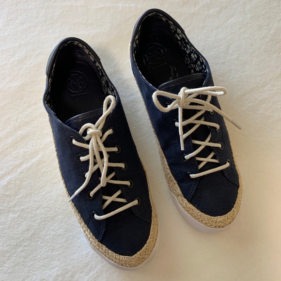 Tory Burch Canvas Platform Lace Up Espadrille Sz 9 - Picture 2 of 12